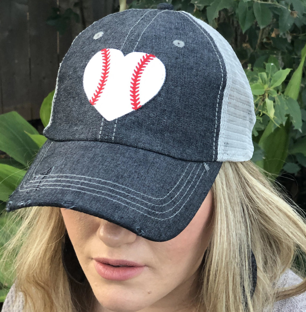 HEART Baseball Mom Mesh Embroidered MESH Hat Trucker Hat Cap -200