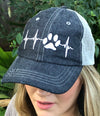 Paw Print Ekg Love Dog Mom Cat Mom Distressed Trucker Hat