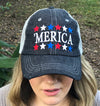 Merica America USA Star Distressed Trucker Hat