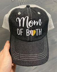 Mom of Both Softball Baseball MOM Mesh Embroidered MESH Hat Baseball Mom Trucker Cap Trucker Hat