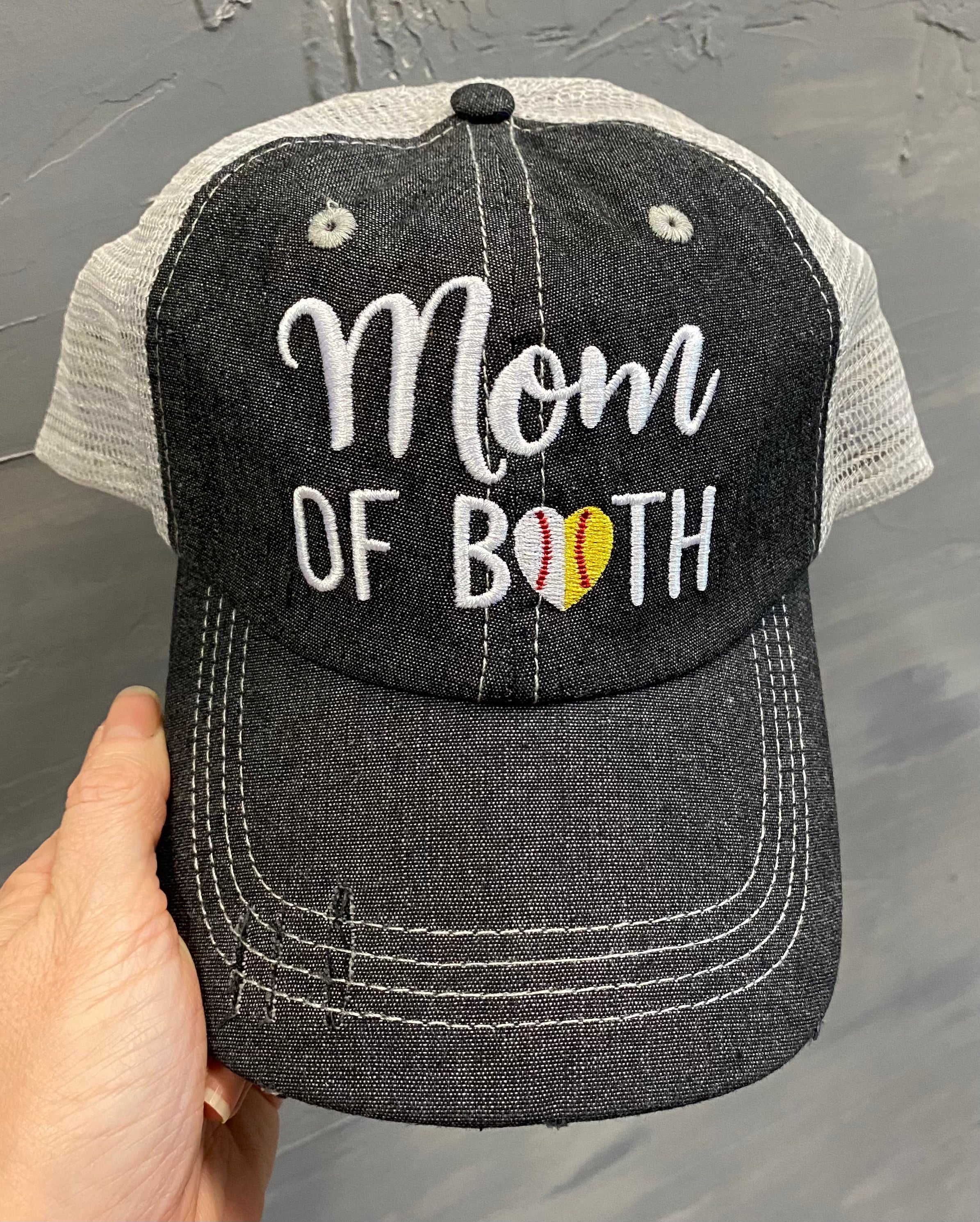 Mom of Both Softball Baseball MOM Mesh Embroidered MESH Hat Baseball Mom Trucker Cap Trucker Hat