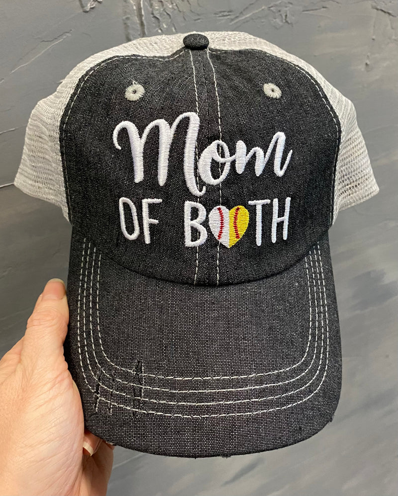 Mom of Both Softball Baseball MOM Mesh Embroidered MESH Hat Baseball Mom Trucker Cap Trucker Hat