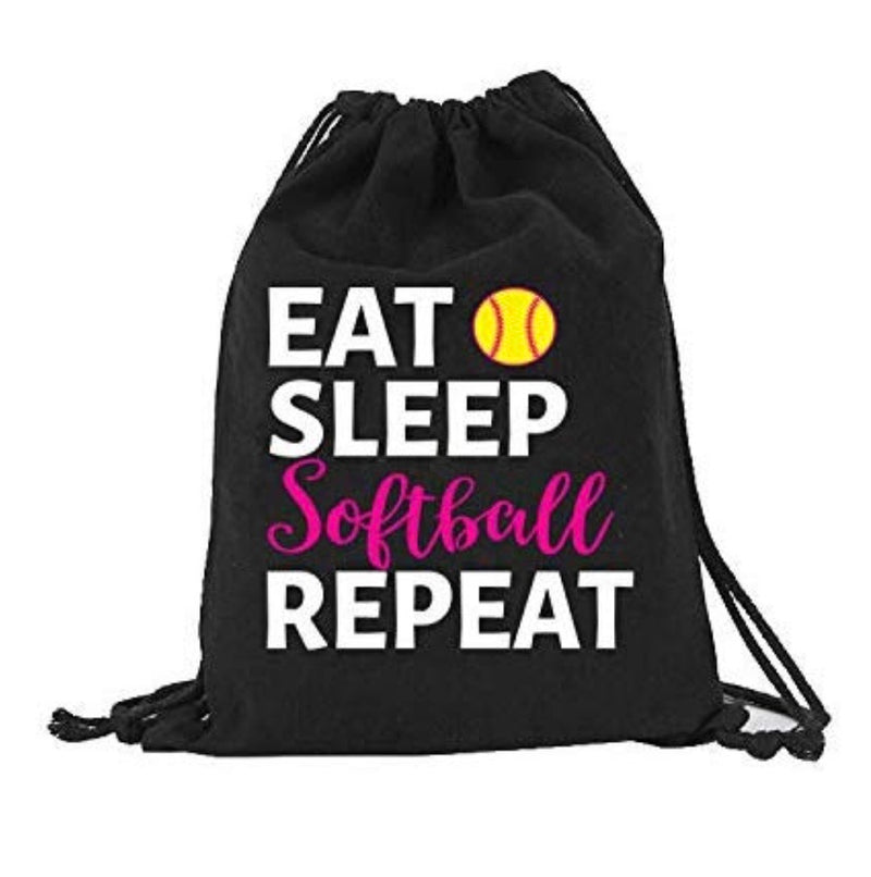 Softball Eat Sleep Softball Repeat Canvas Drawstring Bag Backpack Bag