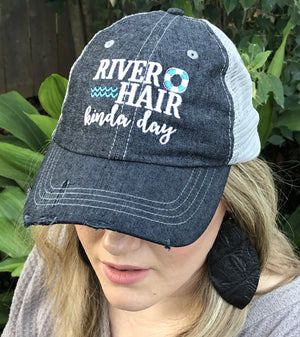 River Hair Kinda Day Distressed Trucker Hat -360