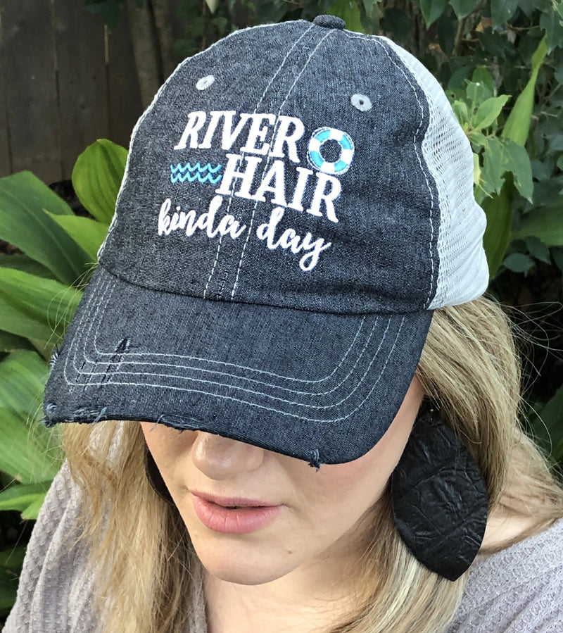 River Hair Kinda Day Distressed Trucker Hat -360