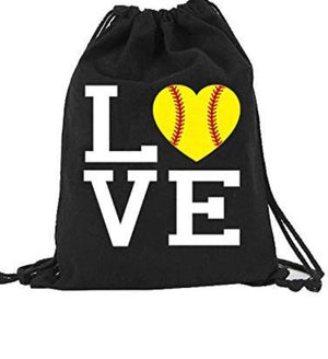Softball LOVE Canvas Drawstring Bag Backpack Bag