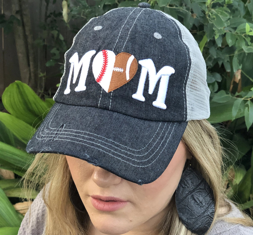 Half Football Mom Half Baseball MOM Mesh Embroidered MESH Hat Baseball Football Mom Trucker Cap Trucker Hat -316