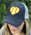 HEART Softball Hat Softball LOVE Softball MOM Softball Grandma Mimi Gigi Nana Aunt Sister Mesh Embroidered MESH Hat Trucker Hat Cap -300