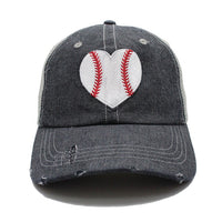 HEART Baseball Mom Mesh Embroidered MESH Hat Trucker Hat Cap -200