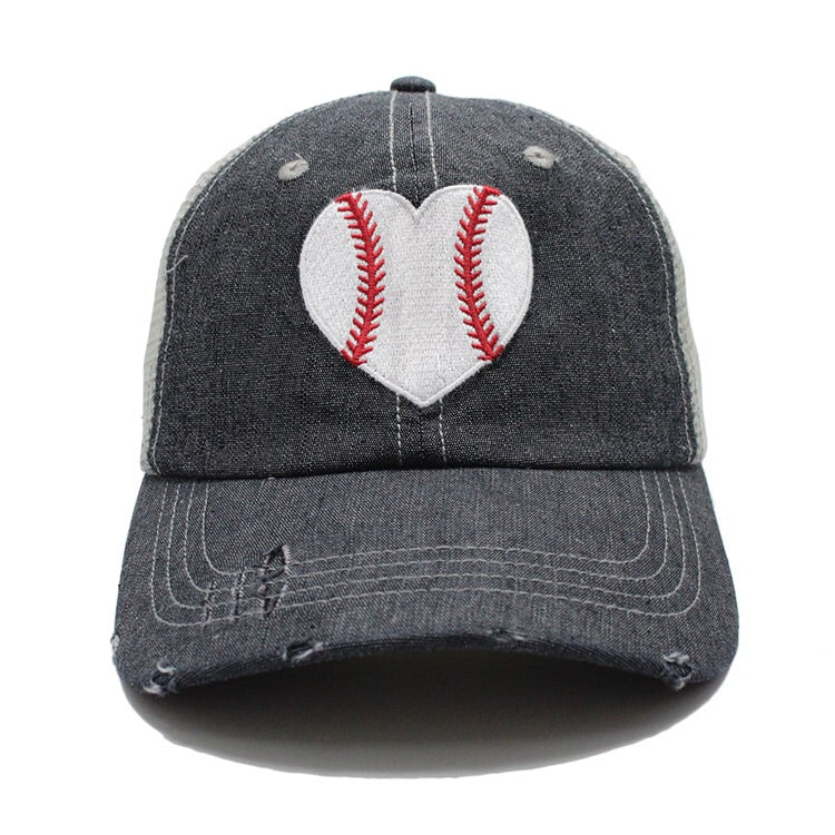 HEART Baseball Mom Mesh Embroidered MESH Hat Trucker Hat Cap -200