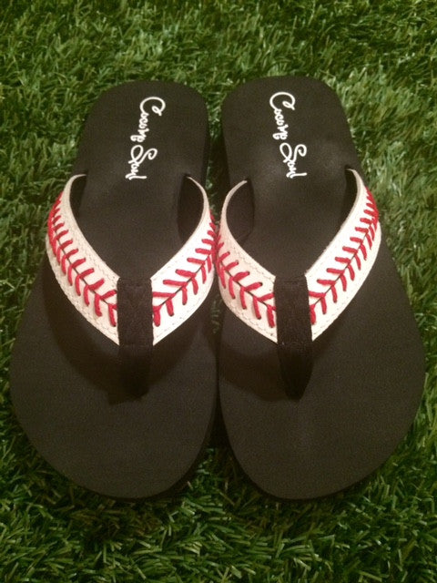 Cocomo Soul Leather Stitch Baseball Flip Flops Womens