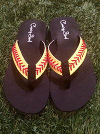 Cocomo Soul Leather Stitch Softball Flip Flops Womens