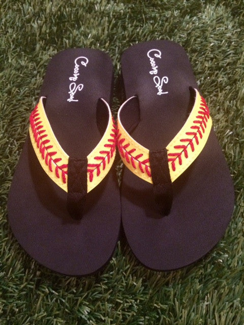 Baseball flip flops sales