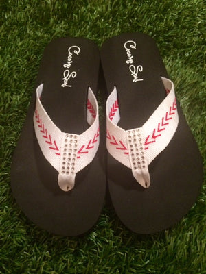 Cocomo Soul FABRIC Stitch Baseball Flip Flops Womens